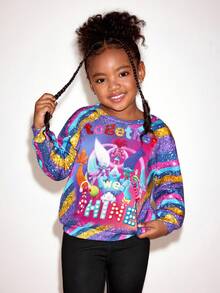 SHEIN Trolls 2pcs/Set Young Girl Cute Cartoon Pattern Round Neck Long Sleeve Sweatshirt And Pants Set - متعدد الألوان - مشاهدة 5