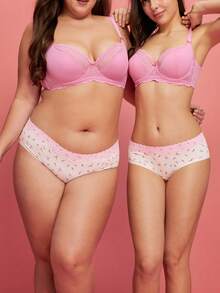 LUVLETTE 情人节三条装柔软纯棉基础款碎花蕾丝边中腰内裤 - 彩色 - 查看 10