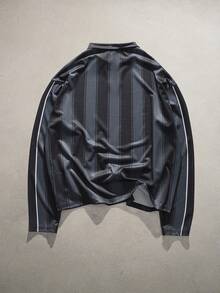 AXEPEAK Men's Graphic Polo Shirt Striped Print Long-Sleeved Collared Top - Black - View 2