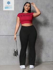 SHEIN ICON 大码纯色修身休闲喇叭牛仔裤 - 黑色 - 查看 6