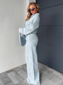 Jeta Ari Autumn New Women's Chambray Denim Drop Shoulder Long Sleeve Wide Leg Denim Jumpsuit, Retro, Business Casual Women's Wear, 90s Fashion, Light Blue, Mopping Pants, Wide Leg Denim Jumpsuit, Suitable For Going Out And Partying - Blue - View 4