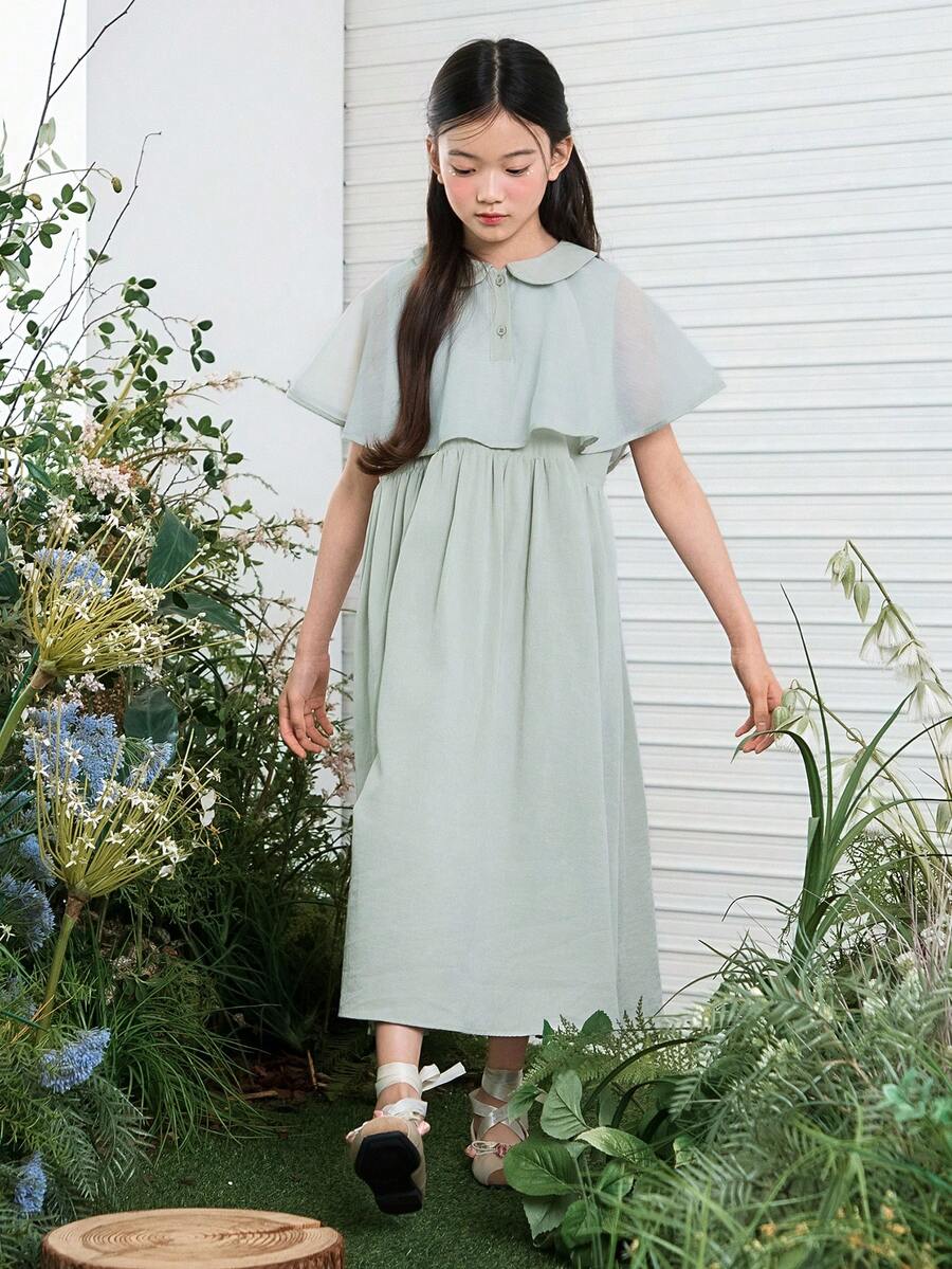 DAZY Vestido poncho de unicolor casual y de uso diario para niñas preadolescentes, 2 en 1, para el verano - Verde - Ver 1