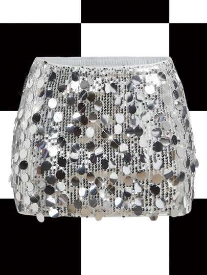 Y2Kool 女士银色亮片迷你裙，适合派对和聚会，娇小款，高品质娇小版，闪亮亮片，裙子，婚礼宾客，外出，万圣节服装，圣诞节，秋季女士。外出，性感闪亮裙，优雅，民事婚礼，婚礼宾客，派对，度假，性感