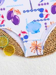 SHEIN Young Girl Palm Tree Print Spaghetti Strap One-Piece Swimsuit - Purple - View 5