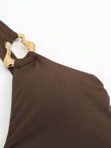 Swim Oasis 2026新款春夏纯色特殊面料连体泳衣带裙，沙滩度假休闲泳装套装 - 棕色 - 查看 7