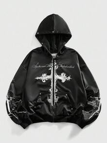 ROMWE MEN Goth Men's Casual Cross Print Hoodie Sweatshirt, Spring/Autumn - Multicolor - View 1