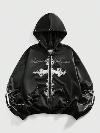 Goth sweat-shirt à capuche décontracté pour hommes avec imprimé croix, printemps/automne
