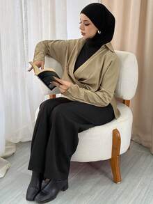 DAZY 不对称下摆蝙蝠袖褶饰裹身衬衫，长袖上衣秋季