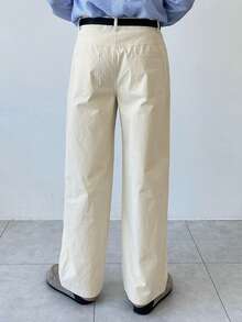 DAZY Men's Pleated Straight Leg Loose Pants With Pockets, Spring/Autumn - Beige - View 2