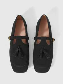 Sleekvia 女士流苏设计搭扣休闲平底运动鞋 - 黑色 - 查看 3