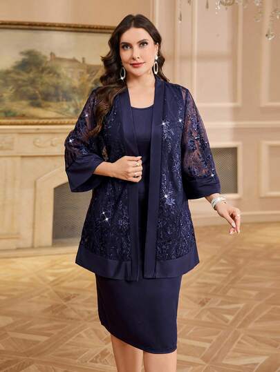 Chikora Plus Size Women's 2 Piece Set, Elegant White Embroidered Cardigan Shirt And Maxi Skirt 2 Piece Outfit, Suitable For Casual, Work, And Outdoor Wear