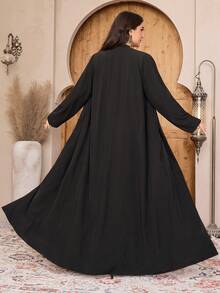 Al Najma Plus Size Women V-Neck Tassel Decor Casual Daily Wear Long Sleeve Arabic Robe - Black - View 2