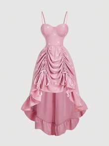 SHEIN MOD Plus-Size Women's Spring/Summer Pink Shimmering Fabric Maxi Dress, Autumn Wedding Guest Dress, Homecoming Dress, Brunch Wear, Renaissance Market Dress, Dress, Dress, Bridgeton Style Dress, New Year's/Valentine's Day Dress.Spring/Summer Holiday Party Outfits & New Year Outfits Pink Dress Prom Dress Pink Party Dress Elegant Dress High Low Dress - Pink - View 6