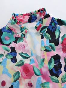 Franclia Áo kiểu nữ cổ chữ V tay bồng họa tiết hoa, thích hợp cho hẹn hò, mặc hàng ngày, dự tiệc, đi làm, trà chiều, mùa xuân/hè. Áo kiểu hoa tay bồng, áo hoa 3D cho nữ. - Nhiều màu - Xem 8