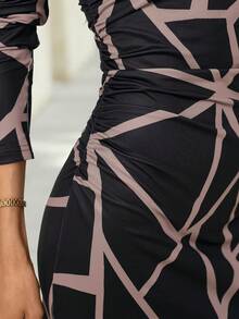 SHEIN Clasi Vestido ajustado de mujer con estampado abstracto - Multicolor - Ver 3