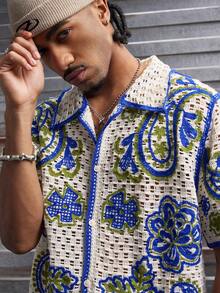 AXEPEAK 男士夏季休闲撞色滚边镂空针织毛衣 - 彩色 - 查看 6