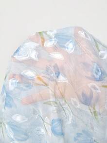 Solflare 大码女式碎花甜心领优雅连衣裙，春夏款 - 藍色 - 查看 7