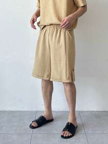 DAZY 男士纯色衬衫和松紧腰短裤 - 卡其色 - 查看 3