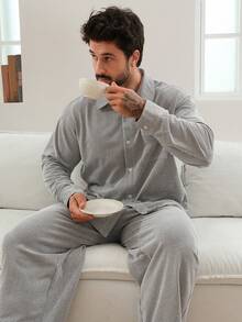 DAZY Grey Shirt Paired With Men's Casual Loungewear Set, Spring - Grey - View 6