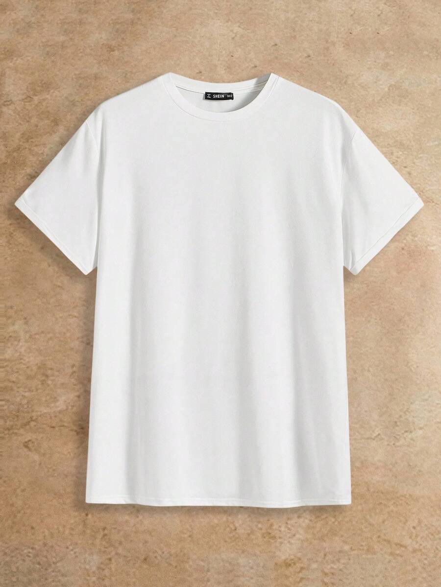 Manfinity BRENVOR 男士落肩纯色 T 恤，夏季