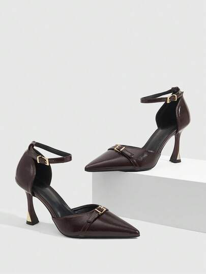 CUCCOO SZL Women's High Heels Pointed Toe Back Help Buckle Adjustable 9CM Women's Elegant Stiletto Shoes PU Material Brown High Heels Fashion Versatile Suitable For Daily/Party/Thanksgiving/Dating/Commuting/Formal Women's Shoes