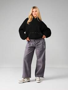 MISSGUIDED Hooded Sweatshirt With Eyelet Grommets Detail Casual Pullover Loose Fit Long Sleeve Winter Fall Layering Essential - Black - View 4