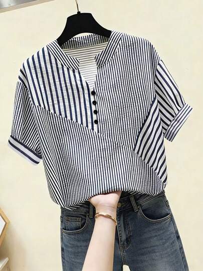 Franclia Summer Tops, Summer Women's Striped Shirt, Summer Vacation Short-Sleeved Striped Patchwork Casual Women's Shirt, Summer Vacation Set Shirt, Summer Tops, White Striped Women's Shirt, New Striped Patchwork Casual Slim-Fitting Women's Shirt, New Spring And Summer Camisole Slim-Fitting Women's Top, New Striped Patchwork Casual Slim-Fitting Women's Shirt Women Casual Shirts Stripe Shirt Cotton Tops Women Summer Women Summer Shirts Striped Shirt Women