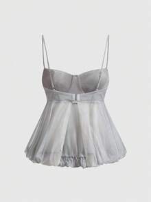 ROMWE Kawaii Camiseta de tirantes floral de estilo sexy y casual para vacaciones - Gris - Ver 2