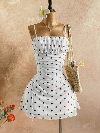 Soleia Women's Ditsy Floral Pink Romantic Spaghetti Strap A-Line Mini Dress, Suitable For Party, Date, Valentine's Day, Easter, Carnival, Beach Cruise, Afternoon Tea, Spring/Summer Fashion