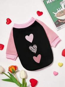 PETSIN 1 Pc Pet Dog/Cat Unisex Leopard Print Heart Pattern Black & Pink Cute Pullover Sweatshirt, For Valentine's Day - Multicolor - View 2