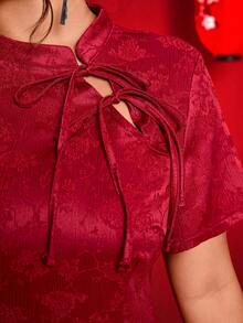 Elenzga 大码A字纹理新款中国风短裙 - 酒紅色 - 查看 5