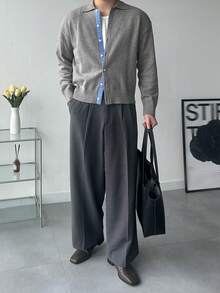 DAZY Áo khoác cardigan nam phối màu tương phản, mùa xuân/thu. - Xám - Xem 6
