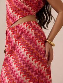 Glamine 2pc Romantic Vacation Crop Top + Bodycon Mini Skirt 2 Pieces Set For Women Long Dress With Slit Long Dress Summer Bohemian Patchwork Color-Blocking Jacquard Sets Suitable For Beach & Casual Vacation One Shoulder Summer  2pc - Multicolor - View 2