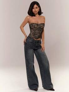 Aloruh Women's Lace Bralette Sexy Fitted Bandeau Top - Black - View 3