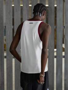 NEON BLANC Men's Color Block Sleeveless Tank Top, Logo Embroidery Ribbed Knit Stretch Fabric Slim Fit - White - View 3