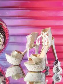 CUCCOO LuxiPop Sandalias de tacón alto con diseño de cordones y suela gruesa, adecuadas para ocasiones de fiesta - Albaricoque - Ver 5
