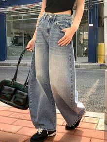 DAZY Women's Mid-Rise Distressed Straight Leg Casual Jeans - Medium Wash - View 1