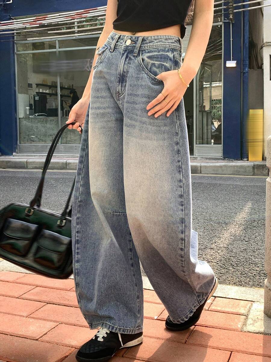 DAZY Women's Mid-Rise Distressed Straight Leg Casual Jeans - Medium Wash - View 1