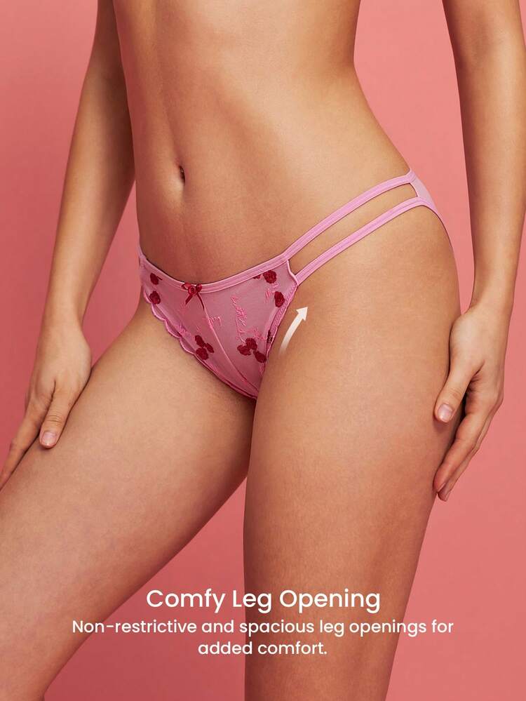Embroidered Floral Lace Detail Low-Rise Briefs