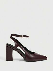 CUCCOO SZL Women's Pointed Toe Buckle Design Fashionable Elegant High Heels - Burgundy - View 2