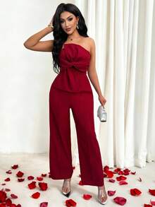 Vavine 女士优雅酒红色连体裤，适合情人节 - 酒紅色 - 查看 3