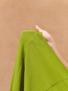 Zivah Vestido maxi de manga corta con cuello redondo, cintura fruncida, de tela tejida de color amarillo-verde, con silueta ajustada, cierre oculto en la espalda, elegante y minimalista, de estilo casual y romántico, nueva llegada primavera 2025 - Verde - Ver 6