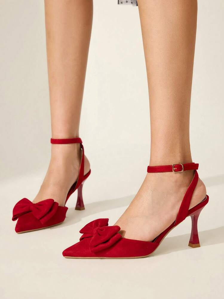 CUCCOO CHICEST Women's Black Bow Pointed Toe Buckle Strap Stilettos High Heel Sandals Spring Shoes Spring Break Easter Prom Heels For Christmas Valentine's Day Elegant Shoes Wedding Shoes