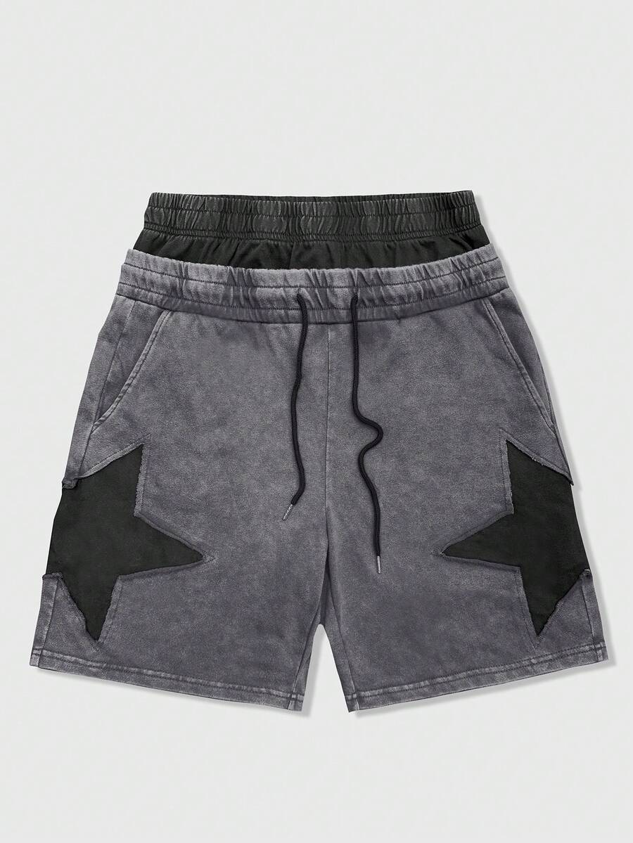 ROMWE MEN Street Life Quần short nam mùa hè kiểu dáng thường ngày, phối màu tương phản, có dây rút ở eo. - Nhiều màu - Xem 1