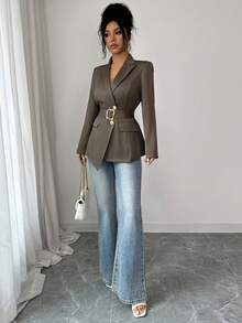 Modelyn Jaket Blazer Wanita Warna Polos dengan Sabuk, Cocok untuk Kerja - Mint Green - View 7
