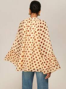 ATUI Studio Blusa de manga larga con volantes y puños acampanados con estampado de lunares - Amarillo - Ver 2