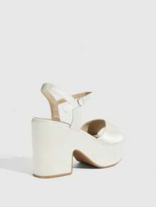 CUCCOO SZL Women's Fashion PU Leather Ankle Strap Sandals, Comfortable Wedge Thick Sole, Suitable For Commute, Date, Party, Holiday, Wedding, Valentine's Day For Christmas Valentine's Day Summer Shoes - Beige 1 - View 3