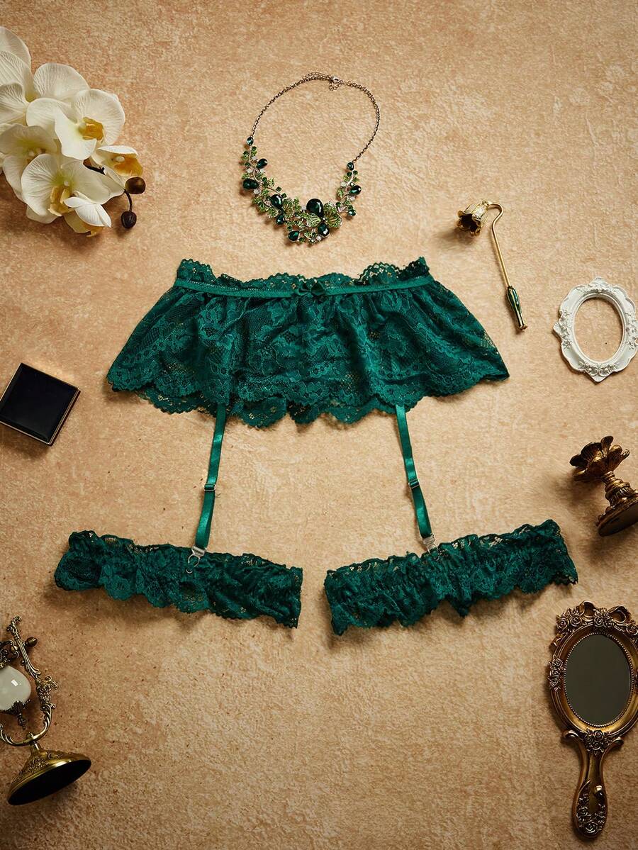 Spicy Aura Women's Solid Color Lace Sexy Lingerie Accessories - Dark Green - View 1