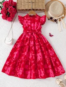 SHEIN 少女碎花荷叶边休闲连衣裙 - 粉色 - 查看 4