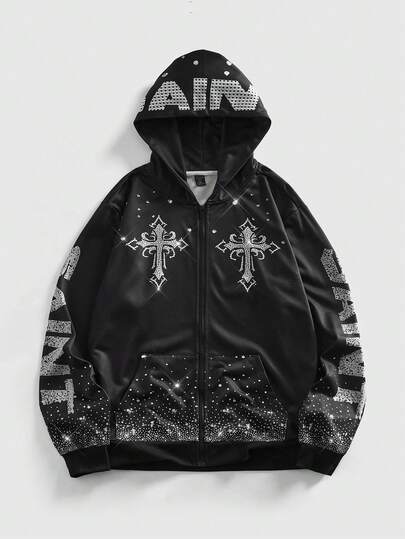 Glänzender, religiöser Streetwear-Stil, personalisierter Reißverschluss Langarm Kapuzenjacke